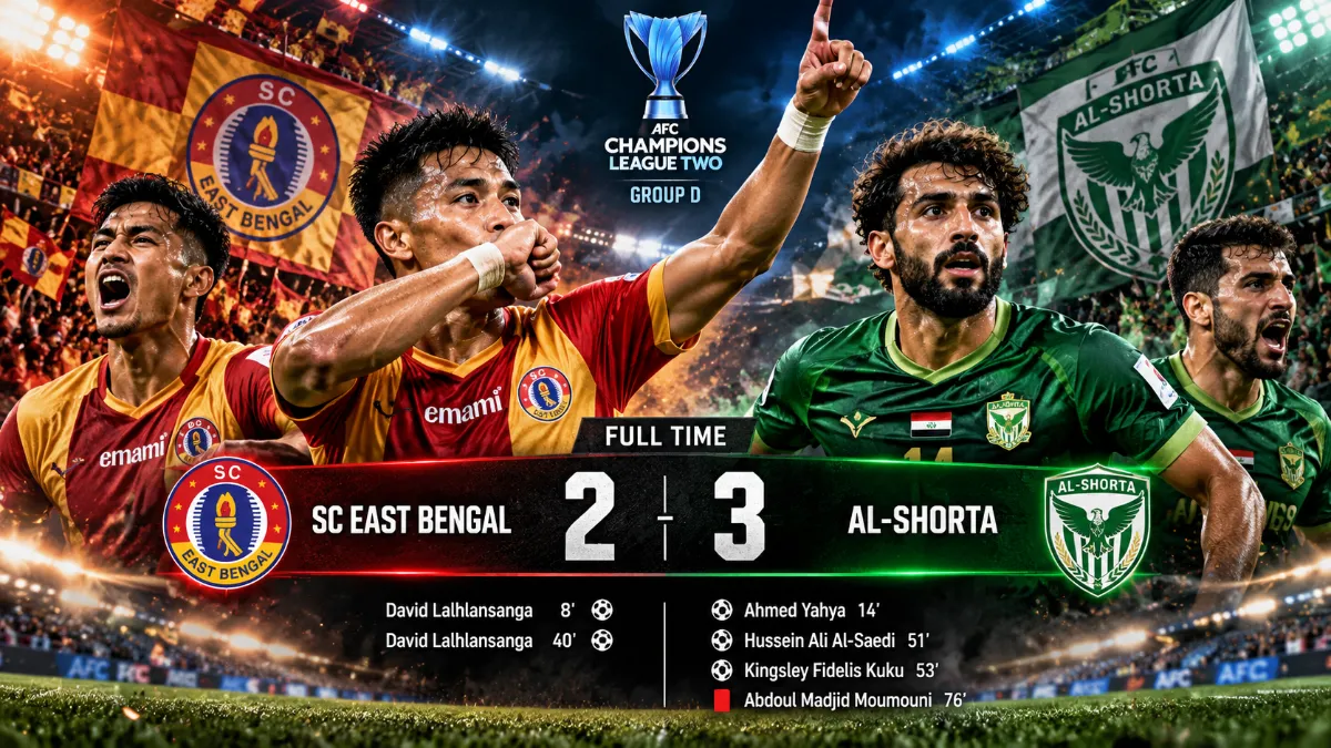 David Lalhlansanga Scores Twice, but SC East Bengal vs Al-Shorta Ends in a 3-2 Defeat for the Hosts.
